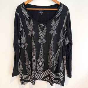 ADDITION ELLE Women Black Silver Long Sleeve Top Plus Size 4X